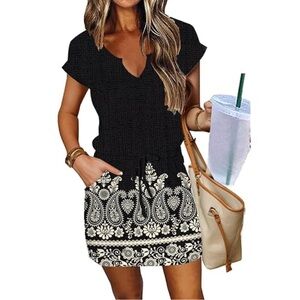 Women’s Summer Short Sleeve Dress Casual Loose Fit Drawstring Dresse